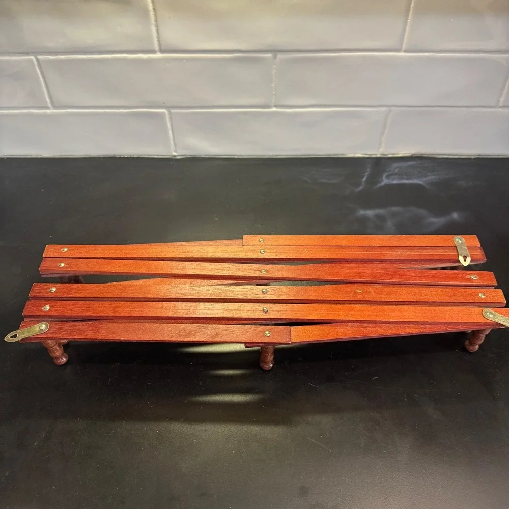 Vintage Accordion Wall Rack Home Decor Brown Wood Expandable 10 Peg Hook